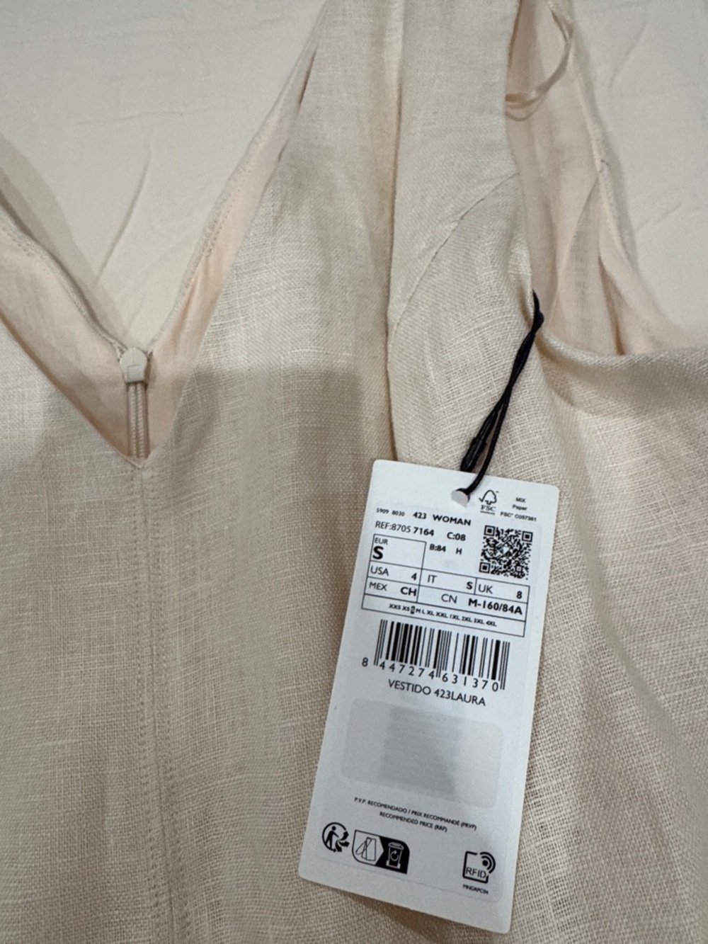 Mango Cream V‑Neck Belted Midi Dress - Picture 4 of 7